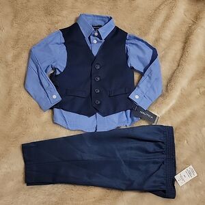 NAUTICA 3-PIECE BLUE DRESS SHIRT, VEST AND PANTS, SIZE 24 MONTHS - NEW
